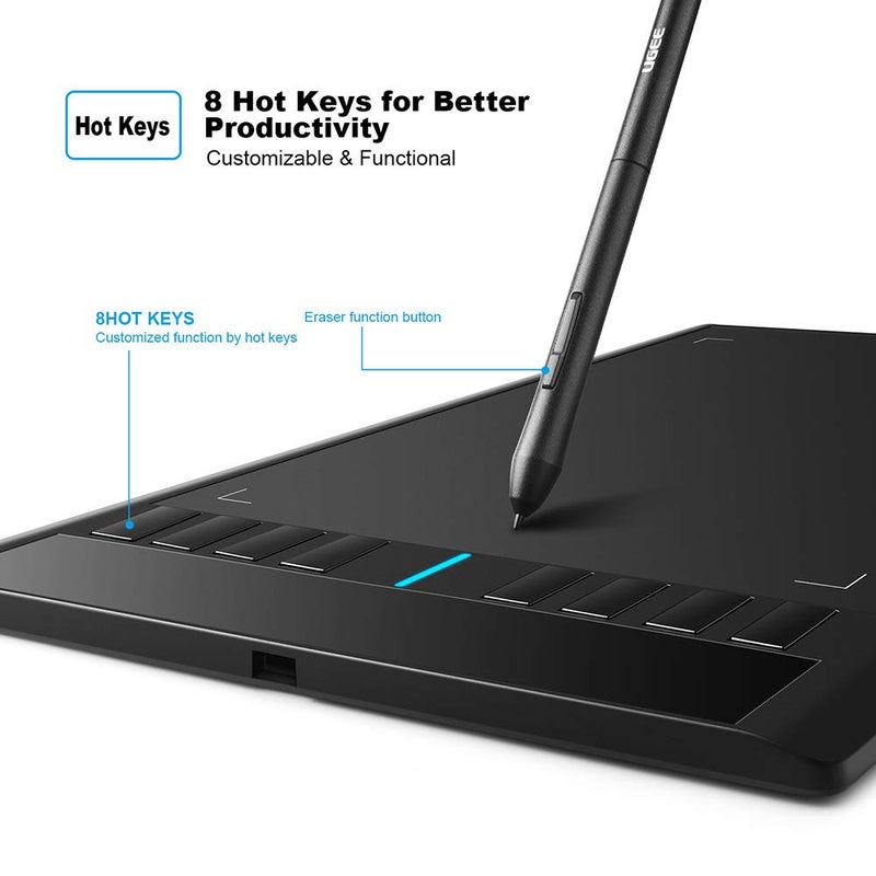 UGEE M708 Drawing Tablet,10 x 6 inch 16K Pressure Level Digital Graphics Tablet,Battery-Free Stylus,8 Hot Keys Compatible with Win,iOS,Android,Prefect for Artist,Designer,Beginner Online Teaching - Image 4